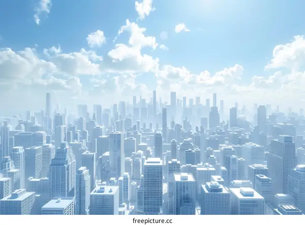 Cityscape in Shades of Blue and White