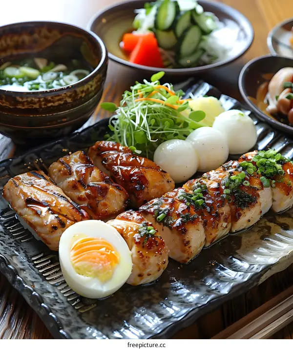 Grilled fish with egg and salad
