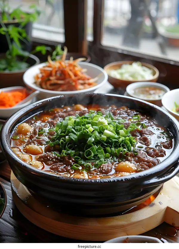 A delicious dish of beef and potatoes in a traditional Korean restaurant