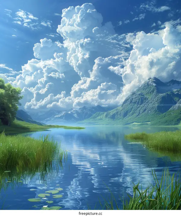Tranquil Lake and Majestic Mountains under Azure Skies