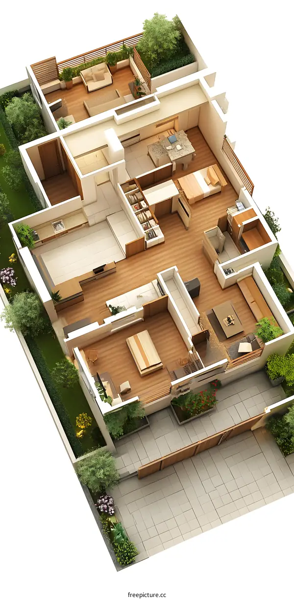Modern House Floor Plan with Garden View