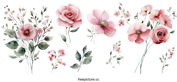 [Transparent Background PNG]Watercolor Floral Arrangement Design Set