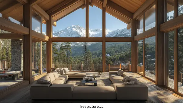 Modern Mountain Cabin Living Room with Panoramic Views