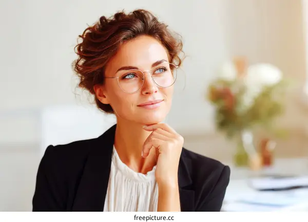 Thoughtful Business Woman in Glasses