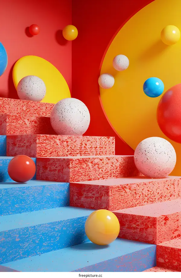 3D rendering of colorful balls on podiums