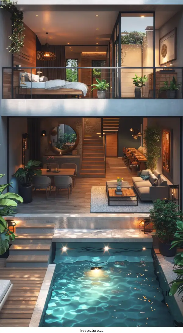 Modern Urban Backyard with a Pool and Terrace