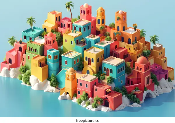 Colorful island town in the ocean