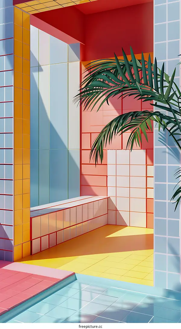 Abstract Minimalist Geometric Pattern Architecture Illustration with Palm Tree