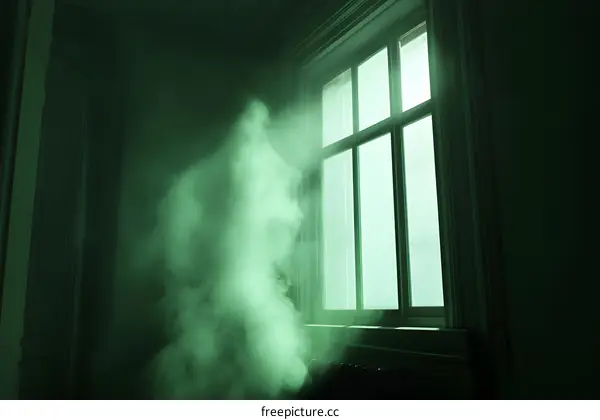 Green Smoke Through Window in Old Building