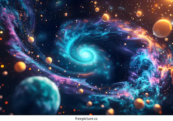Colorful spiral galaxy in outer space