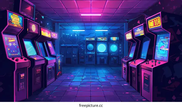 Retro Arcade with Neon Lights