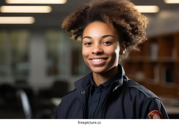 Young African American Female Firefighter in Uniform