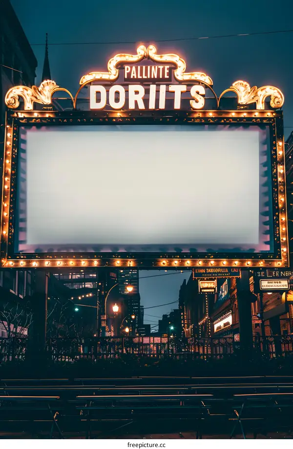 Old City Sign With Lights At Night