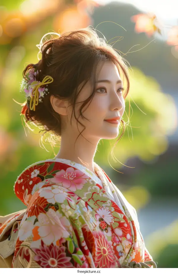 Portrait of a beautiful Japanese woman in traditional kimono