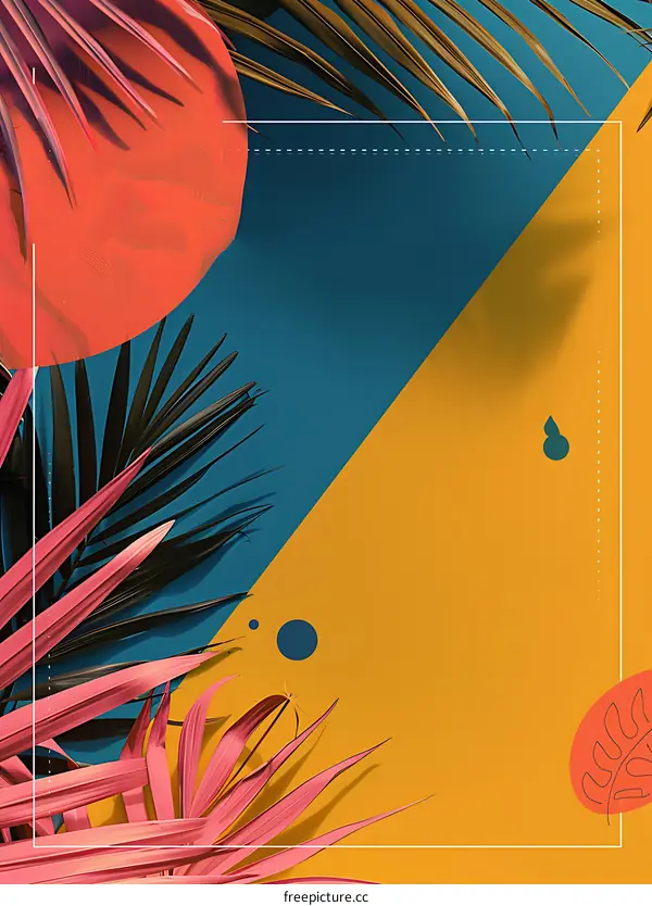 Tropical Leaves Abstract Background With Yellow Blue Color