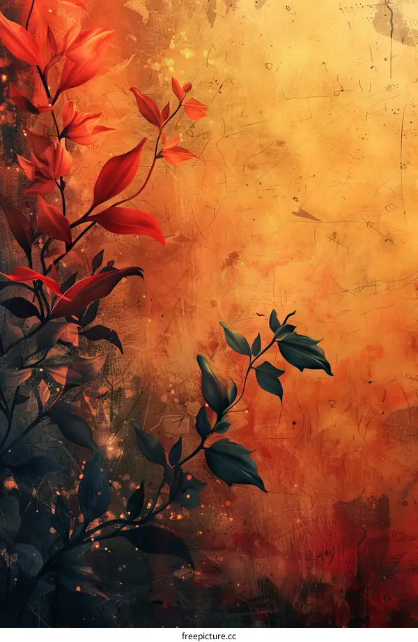 red and green leaves on a brown textured background