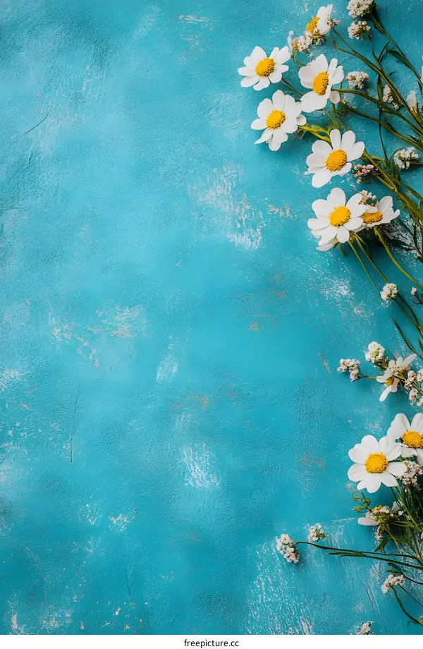White Daisies on Blue Background