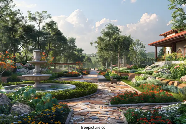 Beautiful Garden Landscape Design Illustration