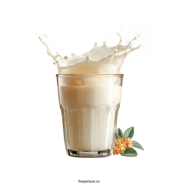 [Transparent Background PNG]Milk Splash in a Glass with Flowers