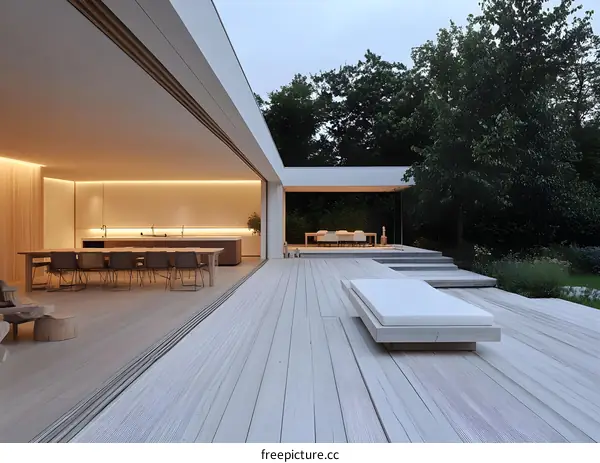 Modern Minimalist House With Wooden Deck And Sliding Doors