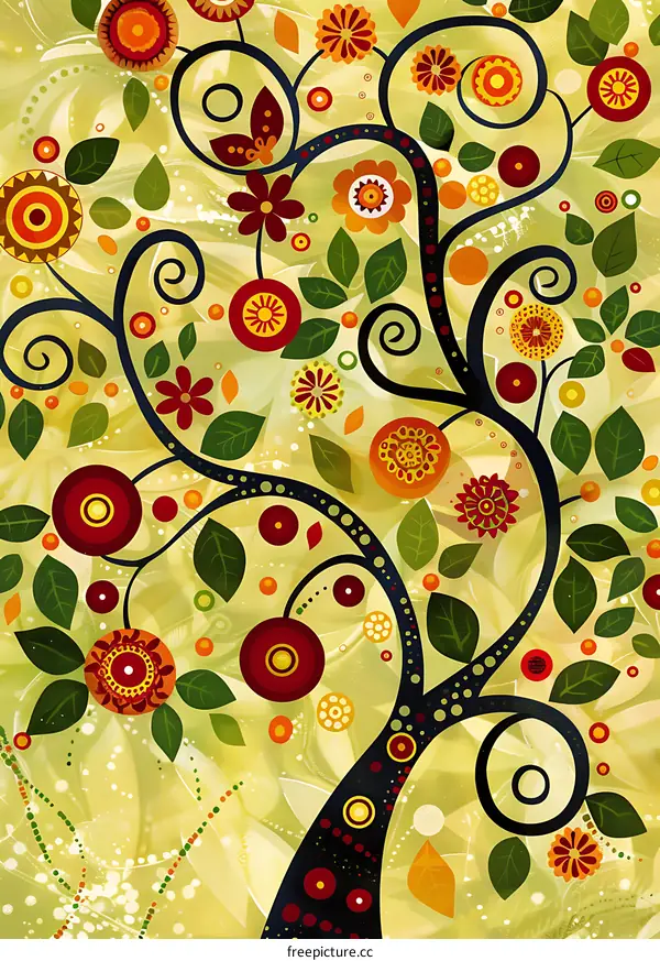 Abstract Colorful Tree With Flowers