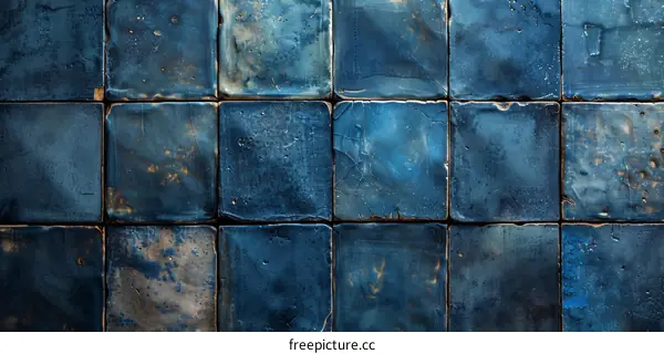 Distressed Blue Square Tile Wall Background