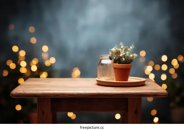 Rustic Wooden Table Setting with Decor