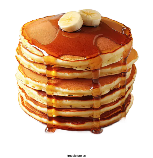 [Transparent Background PNG]Delicious Stacked Pancakes with Syrup and Bananas