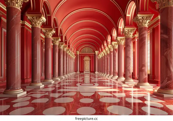 Red-columned hall in a grand palace