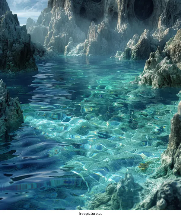 Mystical blue water surrounded by rocks