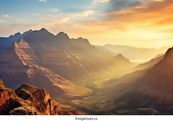 Drakensberg Mountains landscape at sunset