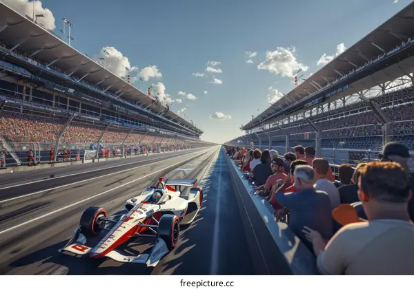 IndyCar Races Around a Track at High Speed