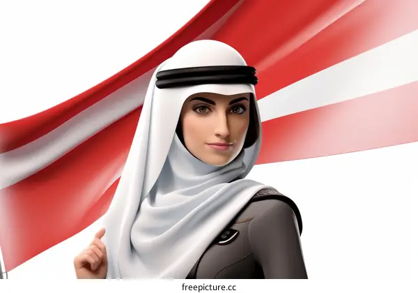 Emirati Woman in Traditional Dress with UAE Flag