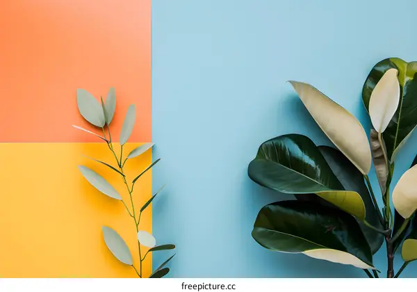 Green Leaves on Colorful Background