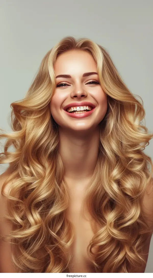 Portrait of a Blonde Woman with Long Wavy Hair