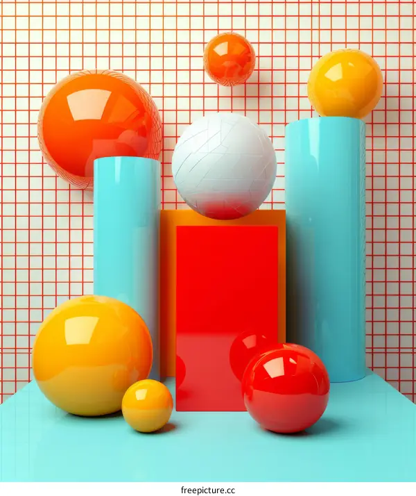 Colorful 3D Objects on a Grid