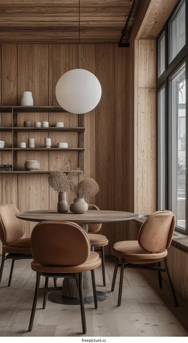 Modern Rustic Dining Area with Wooden Walls