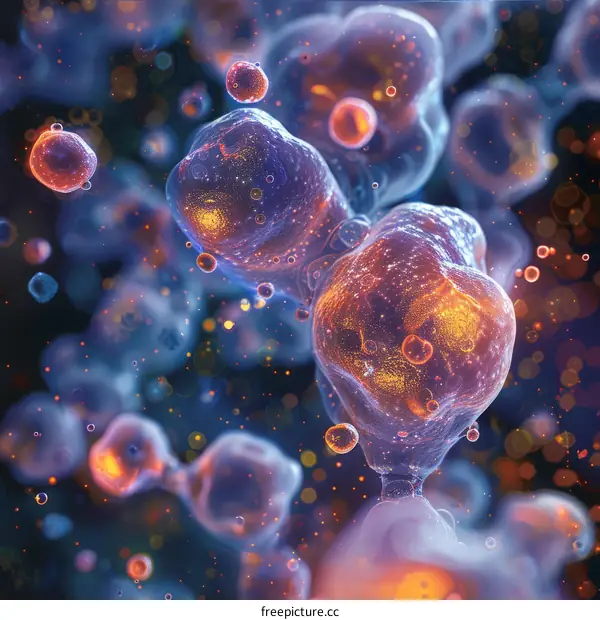 Blue and orange glowing alien cells