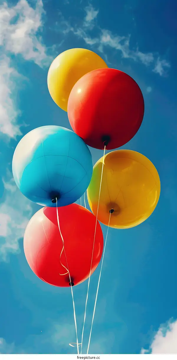 Colorful Balloons Floating in Blue Sky