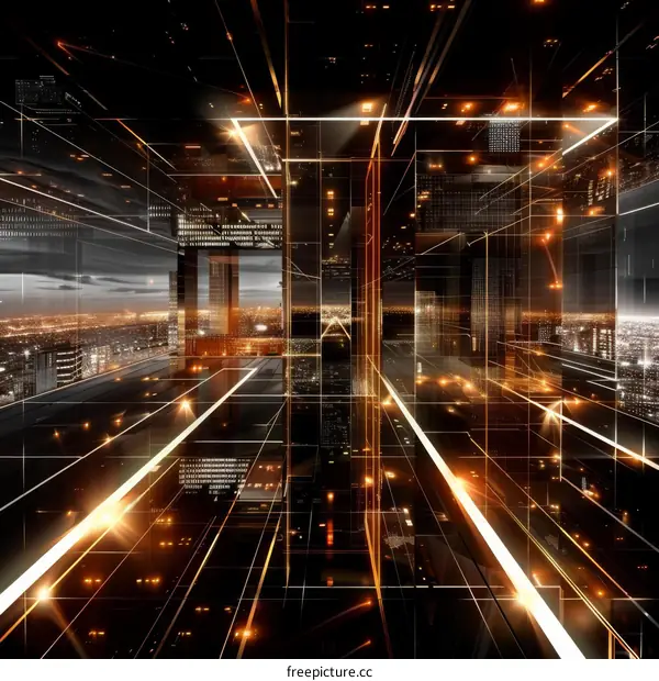 futuristic city with skyscrapers and lights