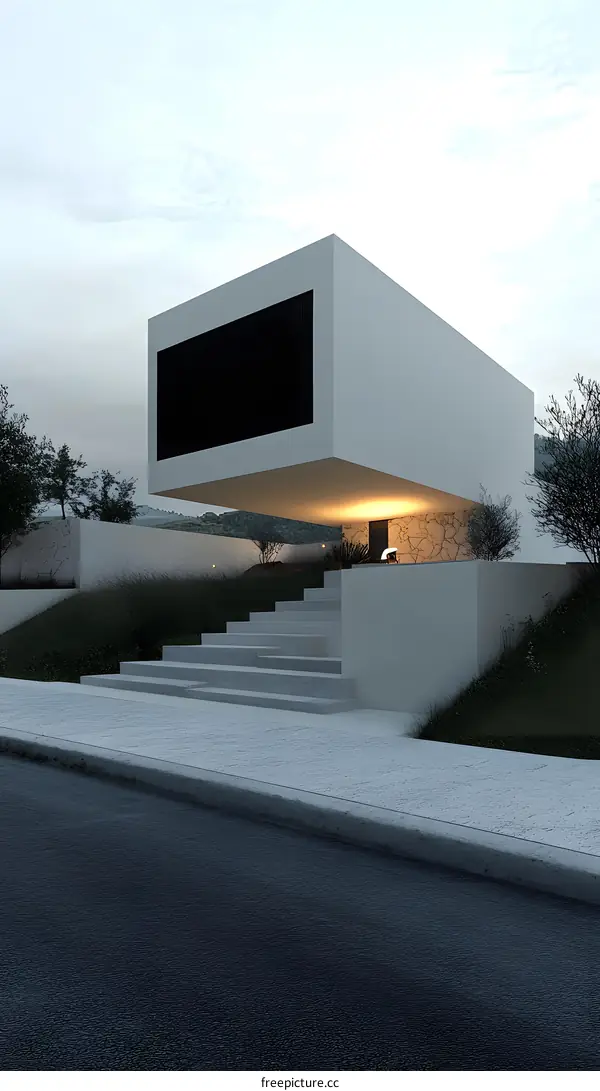 Minimalist Modern Home Exterior Design With Concrete Stairs