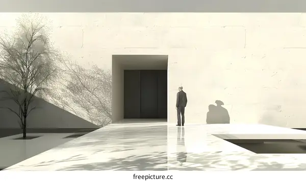 Minimalist Architecture with Man Standing in Front of a Door