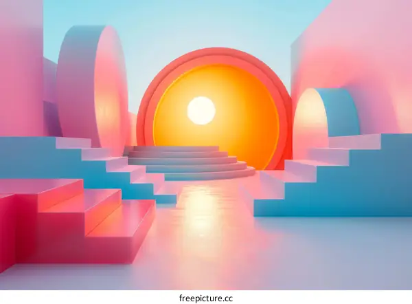 Pastel Geometric Shapes with Circular Portal