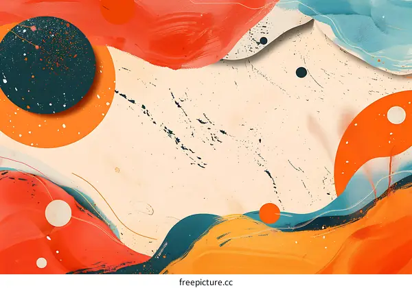 Abstract Watercolor Art Background With Wavy Lines and Circles