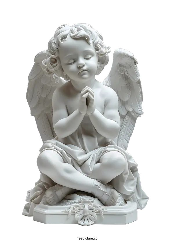 [Transparent Background PNG]White Marble Angel Sculpture Praying With Wings