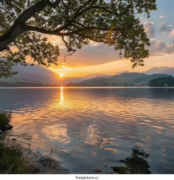Golden Sunset over a Serene Lake