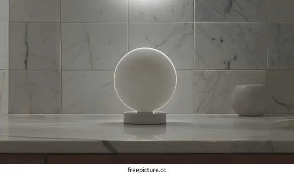 White Round Lamp on Marble Countertop