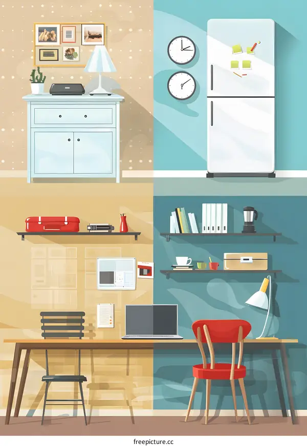 Modern Home Office Interior Design Illustration