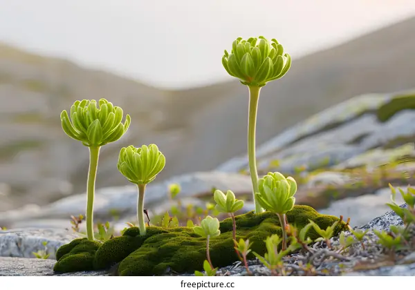 Green Plants Growing On Rocks