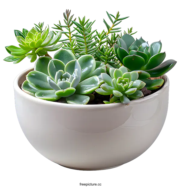 [Transparent Background PNG]Succulent plants in white bowl